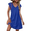 OFEEFAN Womens Summer Dresses 2026 Ruffle Sleeve V Neck Loose Swing Sundresses with Pockets Plain/Print