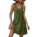 OFEEFAN Womens Summer Dresses 2026 V Neck Sleeveless Sundresses with Pockets Beach Vacation Clothes Floral/Plain