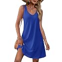OFEEFAN Womens Summer Dresses 2026 V Neck Sleeveless Sundresses with Pockets Beach Vacation Clothes Floral/Plain