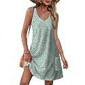 OFEEFAN Womens Summer Dresses 2026 V Neck Sleeveless Sundresses with Pockets Beach Vacation Clothes Floral/Plain