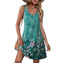 OFEEFAN Womens Summer Dresses 2026 V Neck Sleeveless Sundresses with Pockets Beach Vacation Clothes Floral/Plain