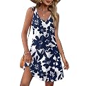 OFEEFAN Womens Summer Dresses 2026 V Neck Sleeveless Sundresses with Pockets Beach Vacation Clothes Floral/Plain