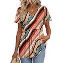 OFEEFAN Womens Summer Tops Babydoll Short Sleeve Shirts Puff Sleeve Peplum Tops V Neck T Shirts