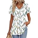 OFEEFAN Womens Summer Tops Babydoll Short Sleeve Shirts Puff Sleeve Peplum Tops V Neck T Shirts