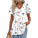 OFEEFAN Womens Summer Tops Babydoll Short Sleeve Shirts Puff Sleeve Peplum Tops V Neck T Shirts