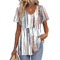 OFEEFAN Womens Summer Tops Babydoll Short Sleeve Shirts Puff Sleeve Peplum Tops V Neck T Shirts
