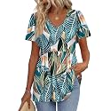 OFEEFAN Womens Summer Tops Babydoll Short Sleeve Shirts Puff Sleeve Peplum Tops V Neck T Shirts