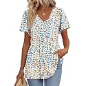 OFEEFAN Womens Summer Tops Babydoll Short Sleeve Shirts Puff Sleeve Peplum Tops V Neck T Shirts