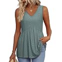 OFEEFAN Womens Tank Tops 2025 Flowy Peplum Tops for Women Dressy Sleeveless V Neck Babydoll Tank Tops