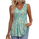 OFEEFAN Womens Tank Tops 2025 Flowy Peplum Tops for Women Dressy Sleeveless V Neck Babydoll Tank Tops
