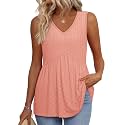 OFEEFAN Womens Tank Tops 2025 Flowy Peplum Tops for Women Dressy Sleeveless V Neck Babydoll Tank Tops