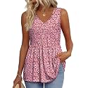 OFEEFAN Womens Tank Tops 2025 Flowy Peplum Tops for Women Dressy Sleeveless V Neck Babydoll Tank Tops