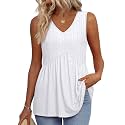 OFEEFAN Womens Tank Tops 2025 Flowy Peplum Tops for Women Dressy Sleeveless V Neck Babydoll Tank Tops