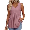 OFEEFAN Womens Tank Tops 2025 Flowy Peplum Tops for Women Dressy Sleeveless V Neck Babydoll Tank Tops