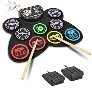 offcup electronic drum kit 9 drum pad electronic drum set portable roll-up drum pad silicone electronic drum set with build-in stereo speakers great birthday gifts for kids