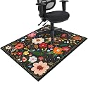 Office Chair Mat for Hardwood &amp; Tile Floor,Boho Floral 36"x48" Office Computer Chair Mat for Rolling Chairs,Under Desk Non Slip Gaming Rug,Rubber Backing Large Low-Pile Carpet Protector Mat(Black)