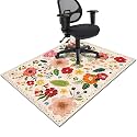Office Chair Mat for Hardwood & Tile Floor,Boho Floral 60"x48" Office Computer Chair Mat for Rolling Chairs,Under Desk Non Slip Gaming Rug,Rubber Backing Large Low-Pile Carpet Protector Mat(Beige)