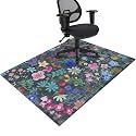 Office Chair Mat for Hardwood &amp; Tile Floor,Boho Floral 60"x48" Office Computer Chair Mat for Rolling Chairs,Under Desk Non Slip Gaming Rug,Rubber Backing Large Low-Pile Carpet Protector Mat(Cyanblue)