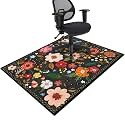 Office Chair Mat for Hardwood & Tile Floor,Boho Floral 60"x48" Office Computer Chair Mat for Rolling Chairs,Under Desk Non Slip Gaming Rug,Rubber Backing Large Low-Pile Carpet Protector Mat(Black)