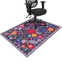 Office Chair Mat for Hardwood &amp; Tile Floor,Boho Floral 36"x48" Computer Chair Mat for Rolling Chairs Carpet,Under Desk Non Slip Gaming Rug,Low-Pile Rubber Backing Large Protector Mat(Purple)