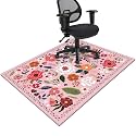 Office Chair Mat for Hardwood &amp; Tile Floor,Boho Floral 60"x48" Office Computer Chair Mat for Rolling Chairs,Under Desk Non Slip Gaming Rug,Rubber Backing Large Low-Pile Carpet Protector Mat(Pink)