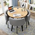 Office Furniture, Round Dining Table and Chairs Set 4, Office Reception Room Club Table and Chair Set, Space-Saving Small Meeting Room Table for Home Living Room Balcony Cafe Break Room, PU