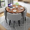 Office Table and Chairs Set, Round Dining Table and Chairs Set 4, Reception Room Club Table, Space-Saving Small Meeting Room Table for Home Living Room Balcony Cafe Break Room, Grey