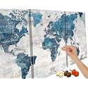 Office Wall Art Extra Large Modern World Map Push Pins for Travel Lover