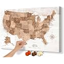 Office Wall Decor Vintage Map of the United States Travel Map with Pins