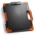 Officemate Carry-All Clipboard Storage Box, 15.75 x 13-Inches, Legal Size Document Organizer with Enclosed Storage Compartment, Reinforced Corners, Black/Orange
