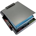 Officemate Double Storage Clipboard, Form Holder with 2 Compartments, Magnetized Storage, Pen Holder & Clip, Letter Size, Recycled Plastic, Gray/Black (83357) (Pack of 12)