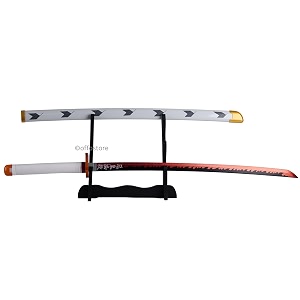 offo demon slayer kyojuro rengoku 100cm life-size wooden katana  premium anime sword for cosplay martial arts display amp training  elegant gift for fans kids teens amp collectors