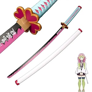 offo demon slayer mitsuri 100cm life-size wooden katana replica premium anime cosplay prop with scabbard for display amp collection decorative gift for fans amp collectors