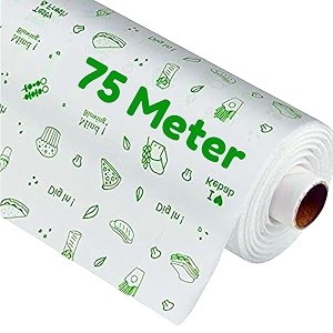 ofixo food wrapping paper roll - premium non-stick butter wrapping paper food wrapping paper re-heatable non stick paper parchment paper 75 meter