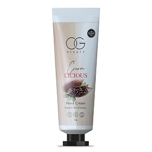 og beauty cocoa licious hand cream  enriched with cocoa butter  hand moisturizer for dry and rough hands  lotion for itchy hand  all skins types  50 gm