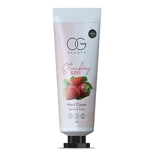 og beauty strawberry kiss hand cream  with strawberry fragrance  hand moisturizer for dry and rough hands  cream for itchy hand  all skins types  50 gm