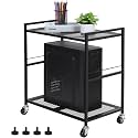 567150 Computer Tower Stand White PC 2 Tier CPU Holder Rack with Wheels Metal Mobile Computer CPU Unit Cart Rolling PC Stand Floorstanding Home Office - Black