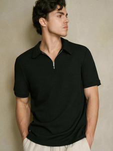 Ogha Solid Men Polo Neck Black T-Shirt