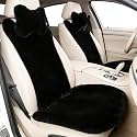 OGLAND 2 Pack Black Fuzzy Sheepskin Car Seat Covers for Soft Wool Cushion