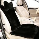 OGLAND Black Fuzzy Sheepskin Car Seat Cover | Soft Natural Fur Wool Cushion