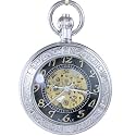 OGLE Waterproof Magnifier Skeleton Chain Silver Luminous Fob Self Winding Automatic Mechanical Pocket Watch