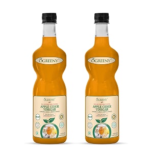ogreeny apple cider vinegar mother with garlic ginger lemon and honey best heart remedy made with organic apple juice-750 ml -pack of 2