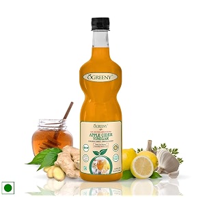 ogreeny apple cider vinegar with mother garlic ginger lemon and honey -750 ml made with organic apple juice