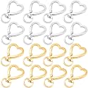 OIIKI 16PCS Heart Shape Keychain Clip, Gold Silver Heart Spring Snap Hook