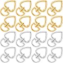 OIIKI 16PCS Heart Shape Keychain Clip, Gold/Silver Heart Spring Snap Hook, Cute Lobster Clasp DIY Hanging Buckle Accessories for Keys, Bags