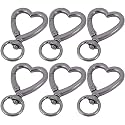 OIIKI 6PCS Heart Shape Keychain Clip, Heart Spring Snap Hook, Cute Lobster Clasp DIY Hanging Buckle Accessories for Keys, Bags (Gun-Black Color)