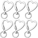 OIIKI 6PCS Heart Shape Keychain Clip, Silver Heart Spring Snap Hook, Cute Lobster Clasp DIY Hanging Buckle Accessories for Keys, Bags