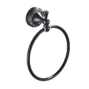 Oil Rubble Bronze Brass Bath Towel Ring, Wall Mounted Black Bathroom Hardware Accessories, Pattern Carving Design