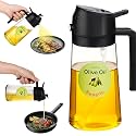 Oil Sprayer for Cooking,470ml Cooking Olive Oil Sprayer and Oil Dispenser 2 In 1, Food-grade Glass Oil Spray Bottle Mister for Air Fryer, BBQ, Griddle (Black+transparent glass and color label)