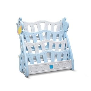 ok play animal theme bookshelf for kids  4-tier display rack  storage  organizing  kids bookcase  easy assembly  compact  portable  medium  45x75x83 cm  2-6 years  blue amp grey